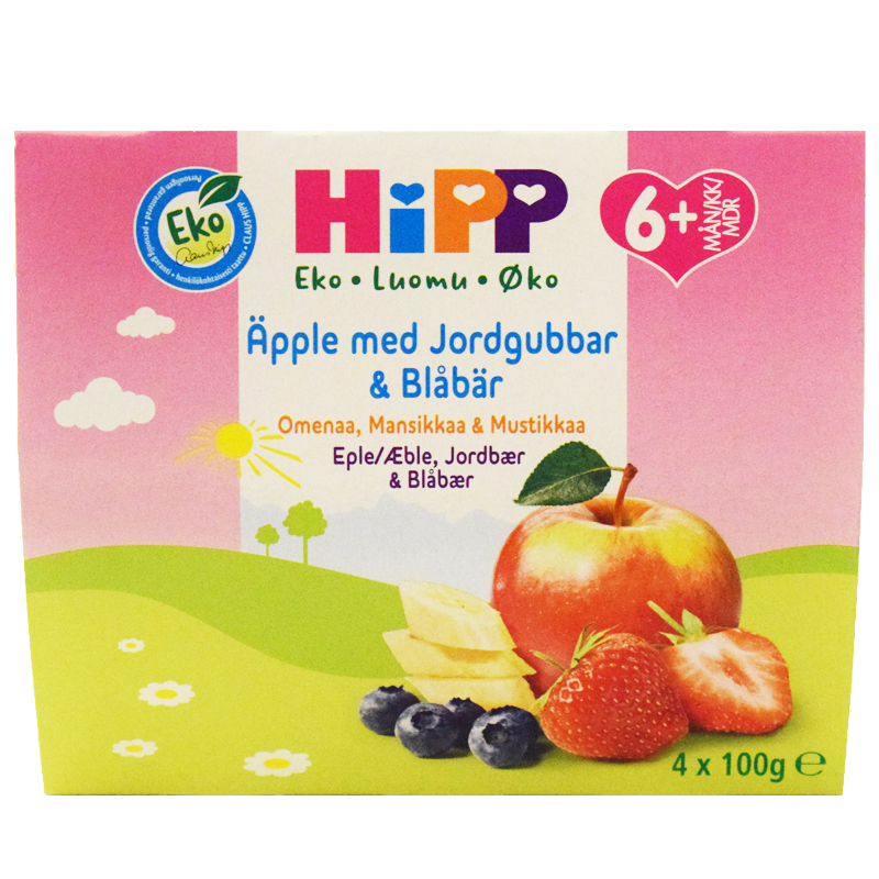 Hedelmäsose Omena, Mansikka & Mustikka 4kpl - 24% alennus