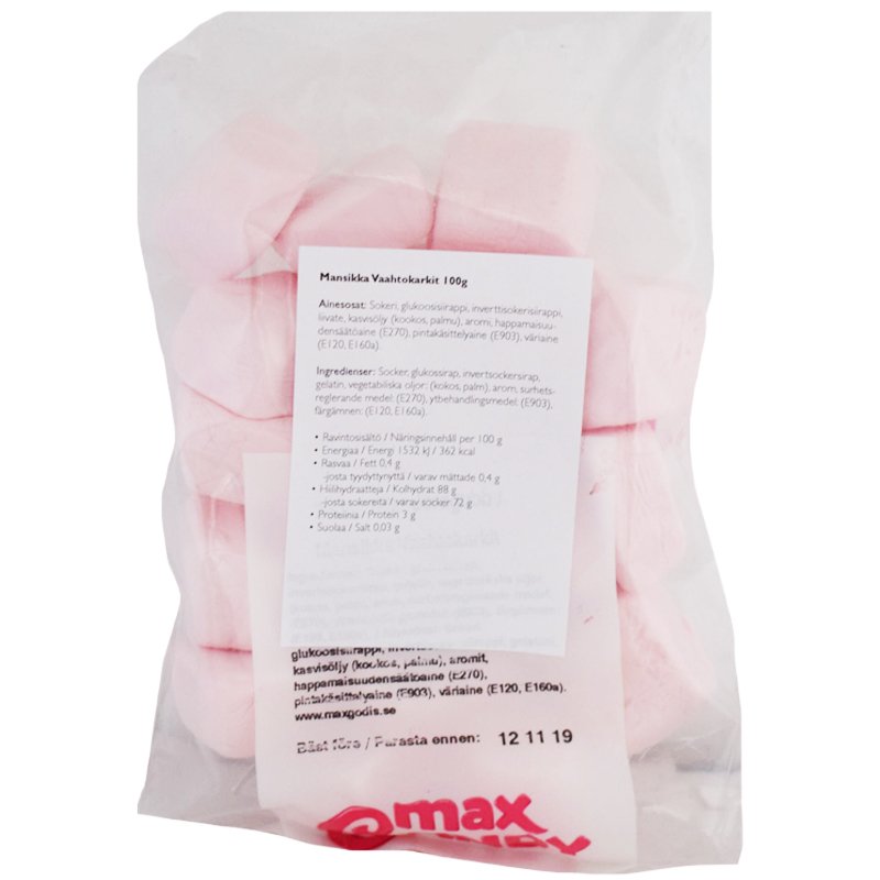 Karkkipussi "Mansikka Vaahtokarkit" 100g - 20% alennus