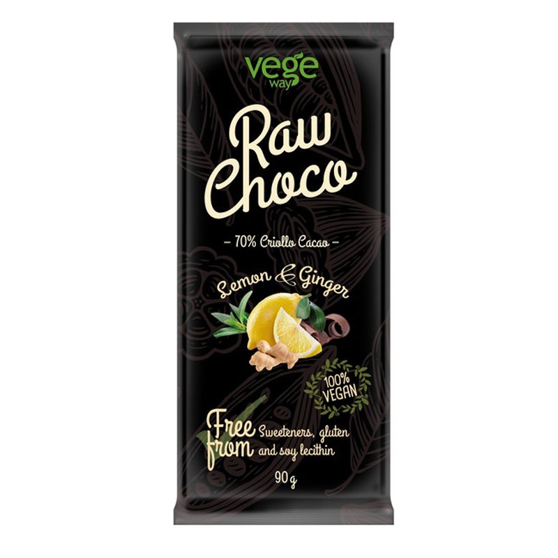 Raakasuklaalevy "Lemon & Ginger" 90g - 53% alennus