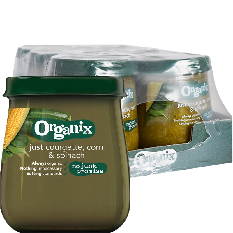 Laatikollinen Luomu Lastenruokaa "Courgette, Corn & Spinach" 6 x 120g - 84% alennus