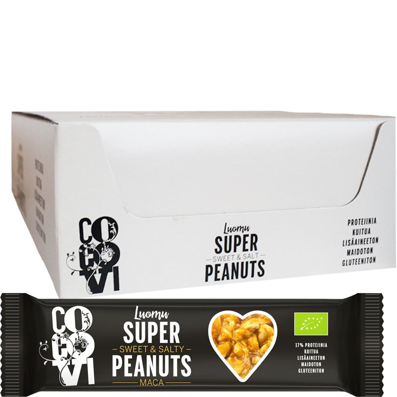 Laatikollinen Luomu "Super Peanuts Maca" Patukoita 24 x 40g - 75% alennus