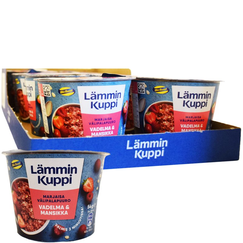 Laatikollinen Mansikka-Vadelma Välipalapuuroa 8 x 54g - 46% alennus