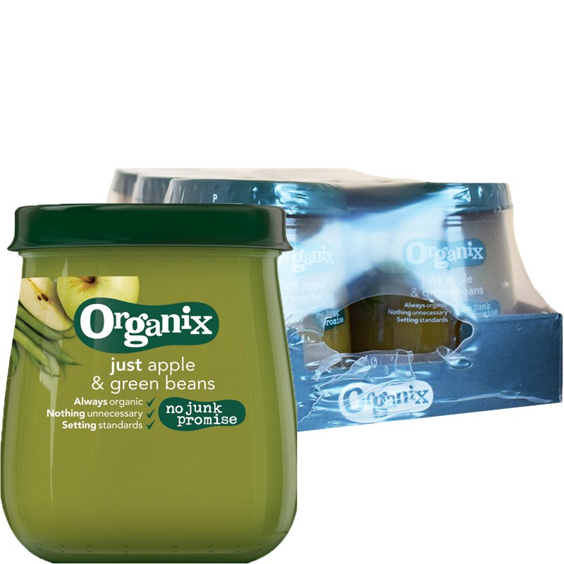 Laatikollinen Luomu Lastenruokaa "Apple & Green Beans" 6 x 120g - 92% alennus
