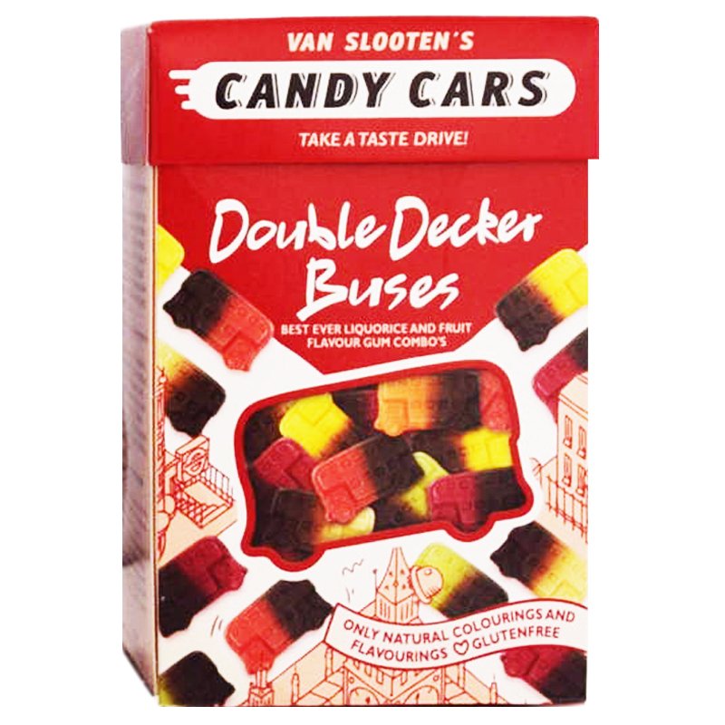Karkkiautot "Double Decker Buses" 225g - 63% alennus