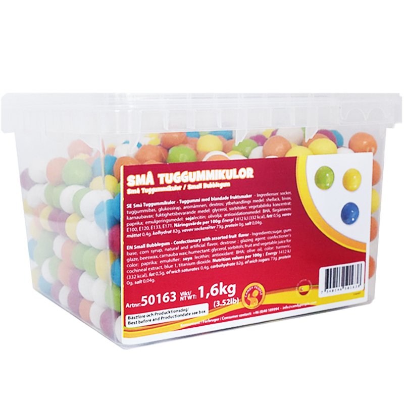 Laatikko: Purukumipallot 1,6kg - 50% alennus
